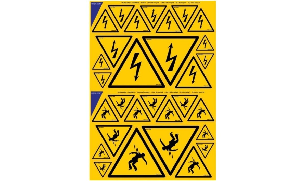 Etiquettes Danger Eclair et Homme Foudroyé Etiquettes Danger Eclair et Homme Foudroyé